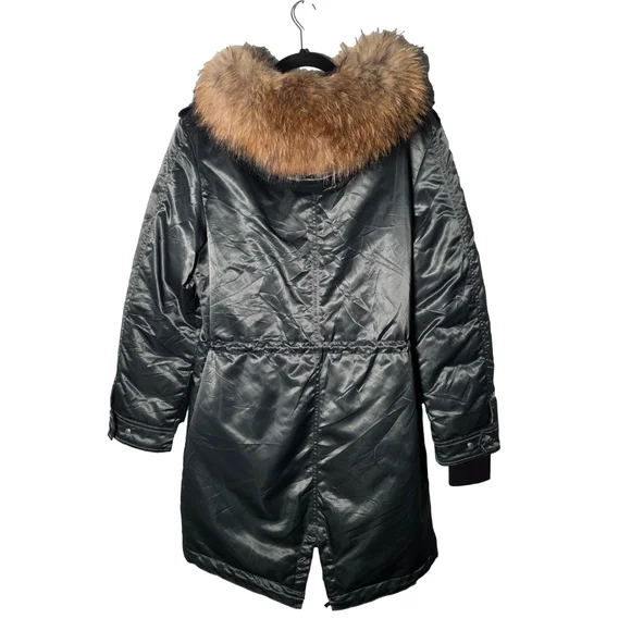 Mackage Small Down Parka Real Fur Trim Hood Long Puffer Coat Dark Green Womens S - Picture 8 of 16